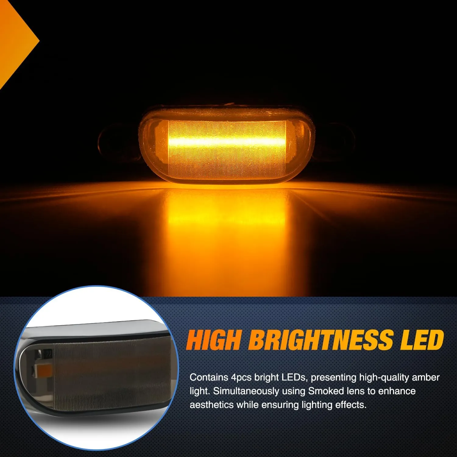 2004-2019 Ford F150 Raptor 2013-2018 Dodge Ram 1500 4LED Amber Front Grille Marker Lights