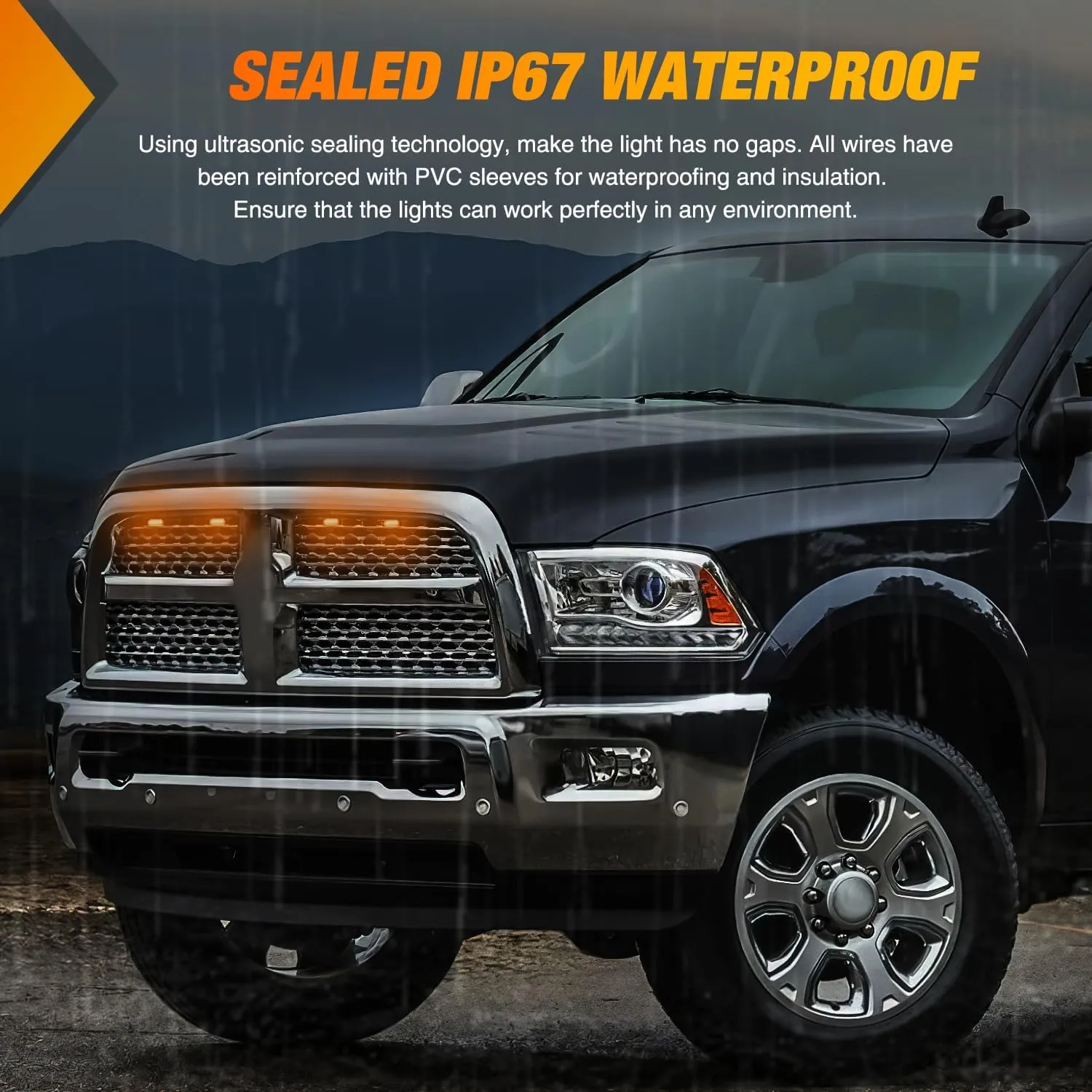 2004-2019 Ford F150 Raptor 2013-2018 Dodge Ram 1500 4LED Amber Front Grille Marker Lights