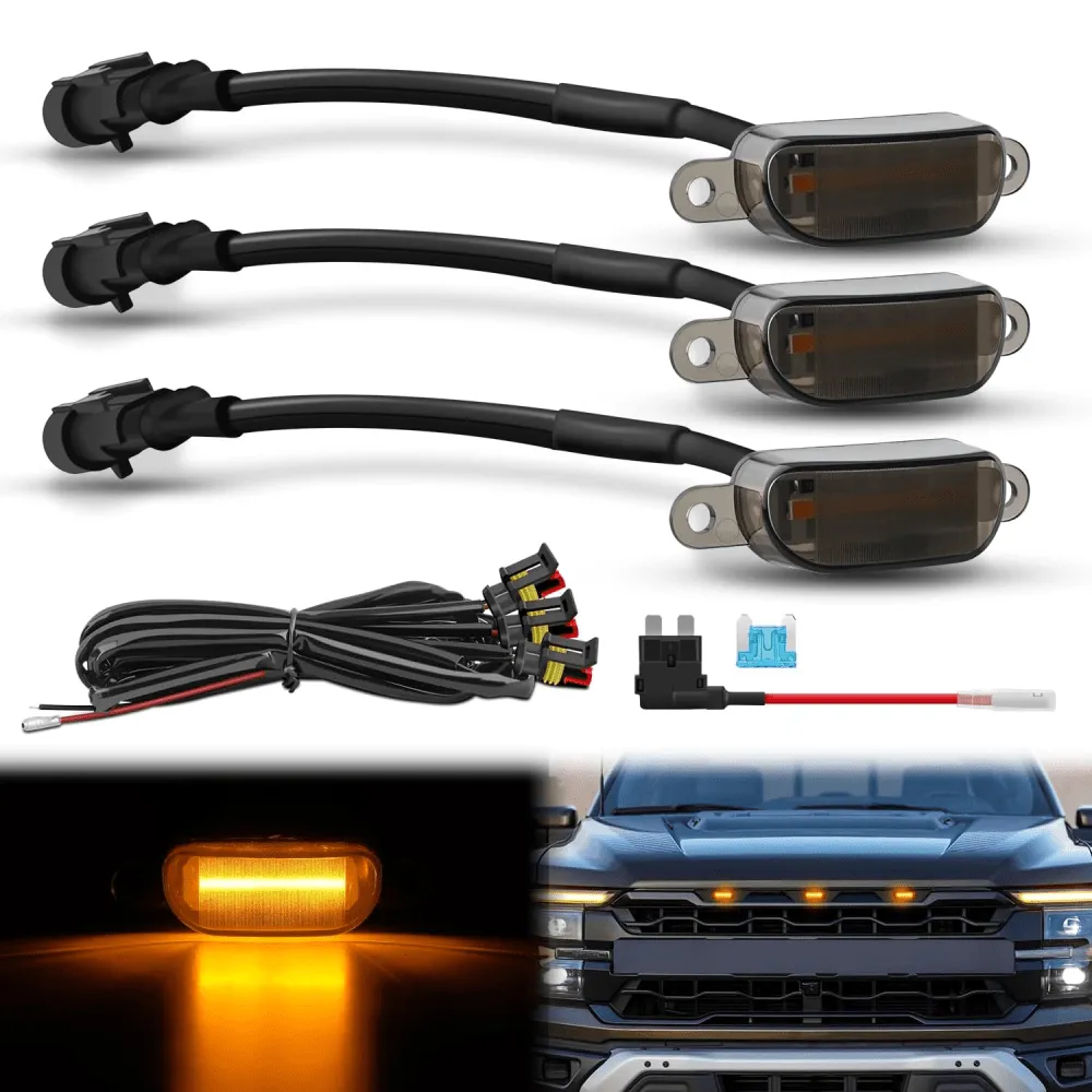 2004-2019 Ford F150 Raptor 2013-2018 Dodge Ram 1500 4LED Amber Front Grille Marker Lights