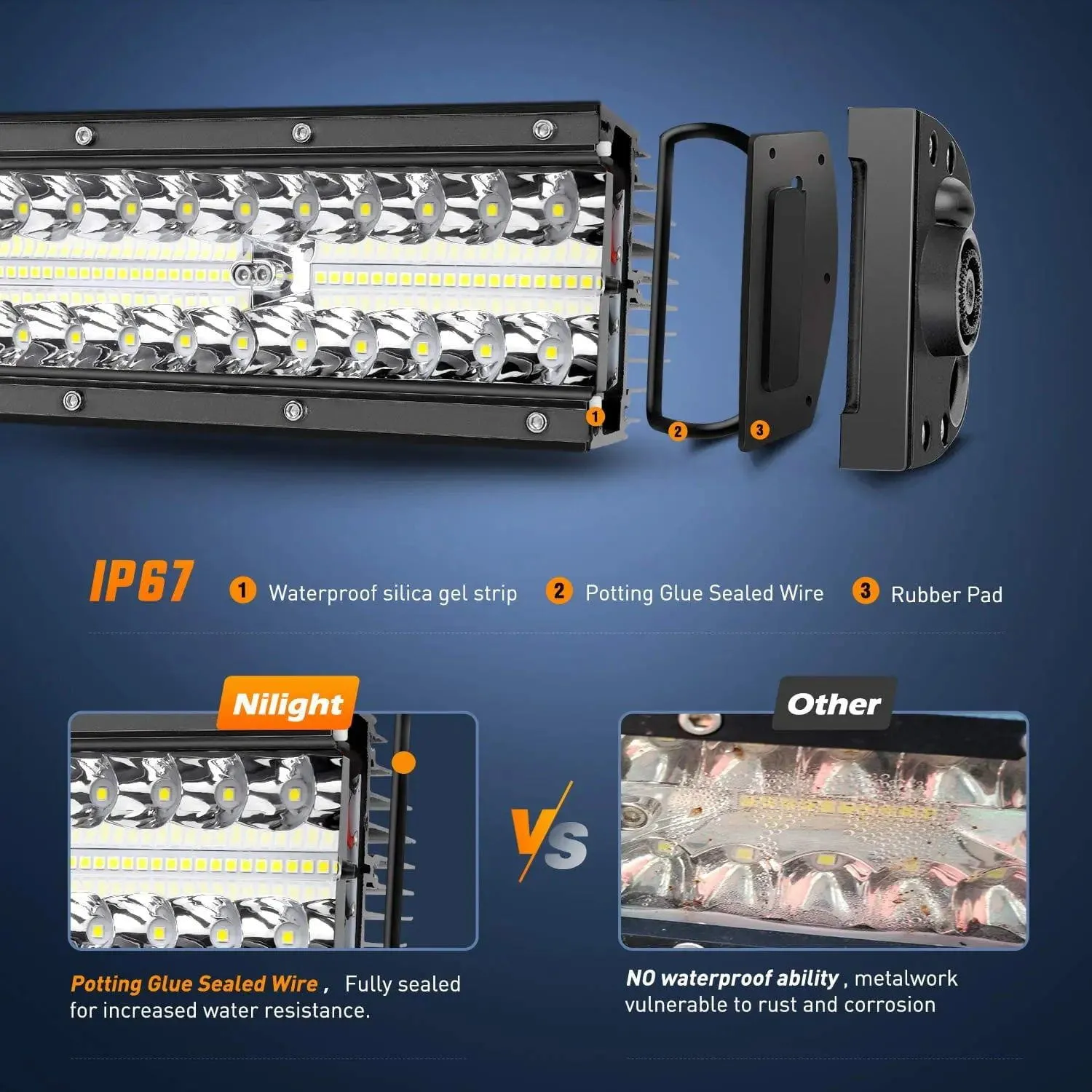 22 Inch 480W 28800LM Triple Row Spot Flood Led Light Bar | 12FT Wire 3Pin Switch