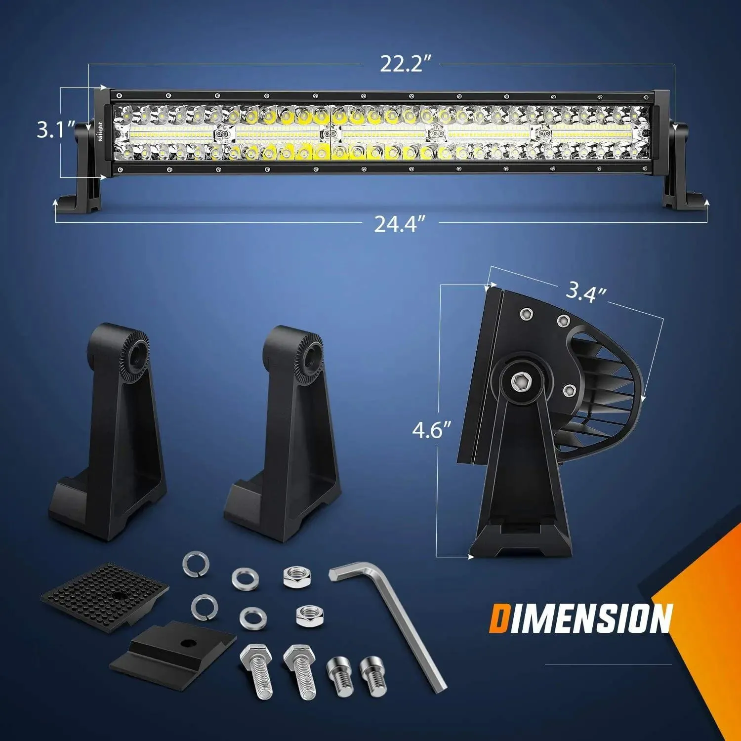 22 Inch 480W 28800LM Triple Row Spot Flood Led Light Bar | 12FT Wire 3Pin Switch