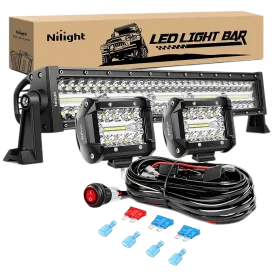 22 Inch 480W Triple Row Spot Flood LED Light Bar | 2Pcs 4 Inch 60W LED Pods | 12FT Wire 3Pin Switch 3 Leads