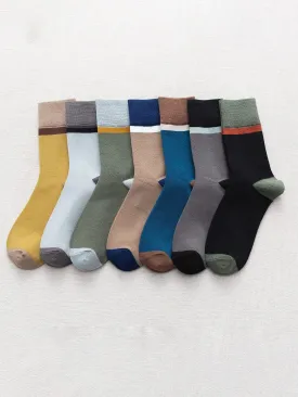 7pairs Men Colorblock Crew Socks