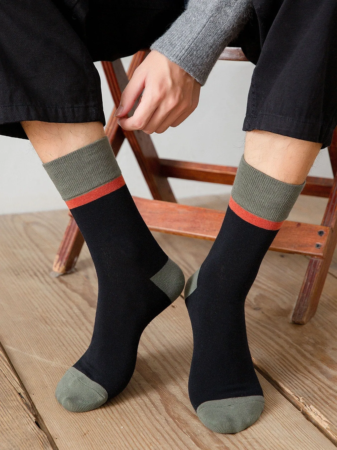 7pairs Men Colorblock Crew Socks