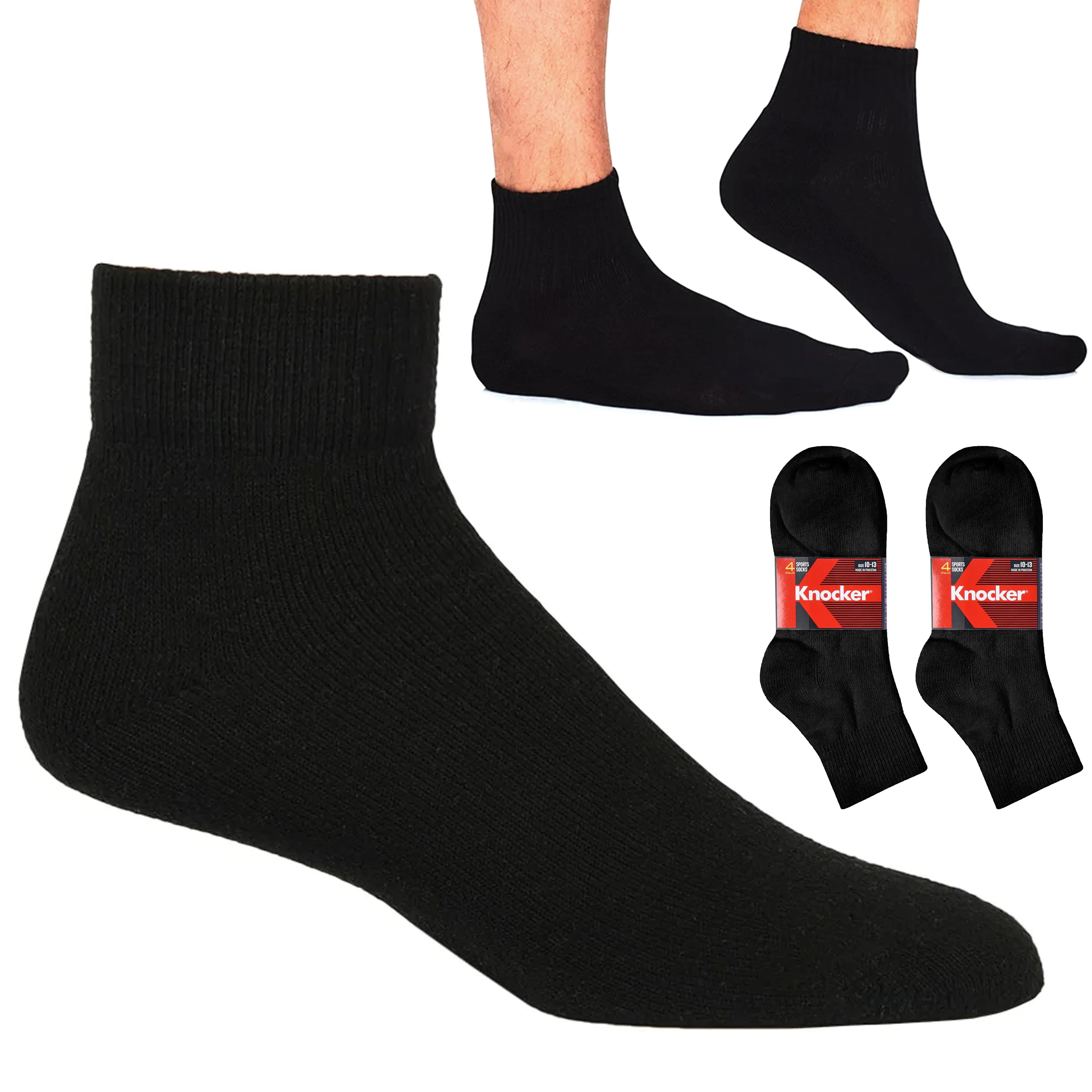 8 Pairs Black Ankle Quarter Men Women Athletic Sports Cotton Socks Casual 10-13