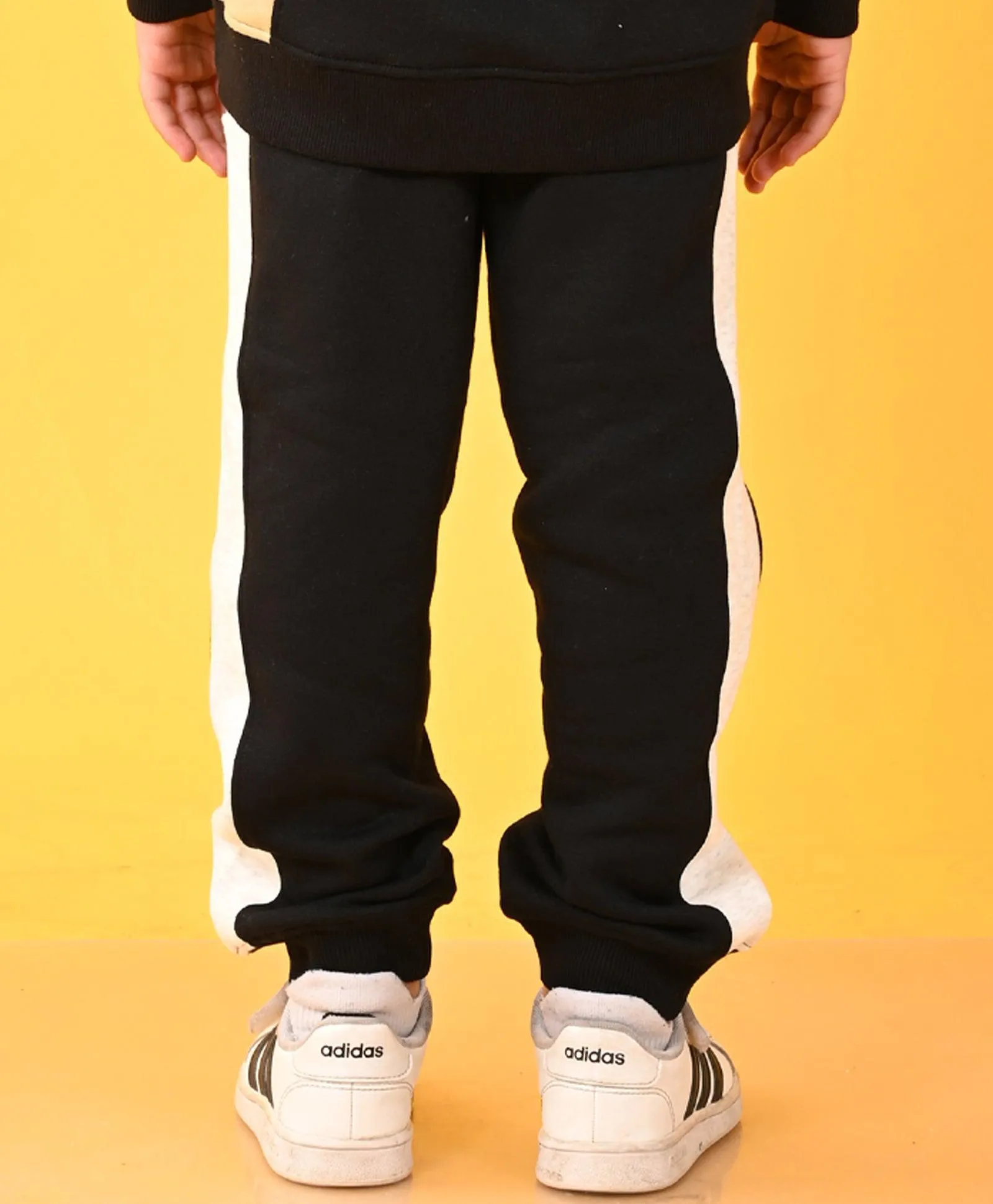 BLACK BEIGE MELANGE FLEECE JOGGER - BLACK