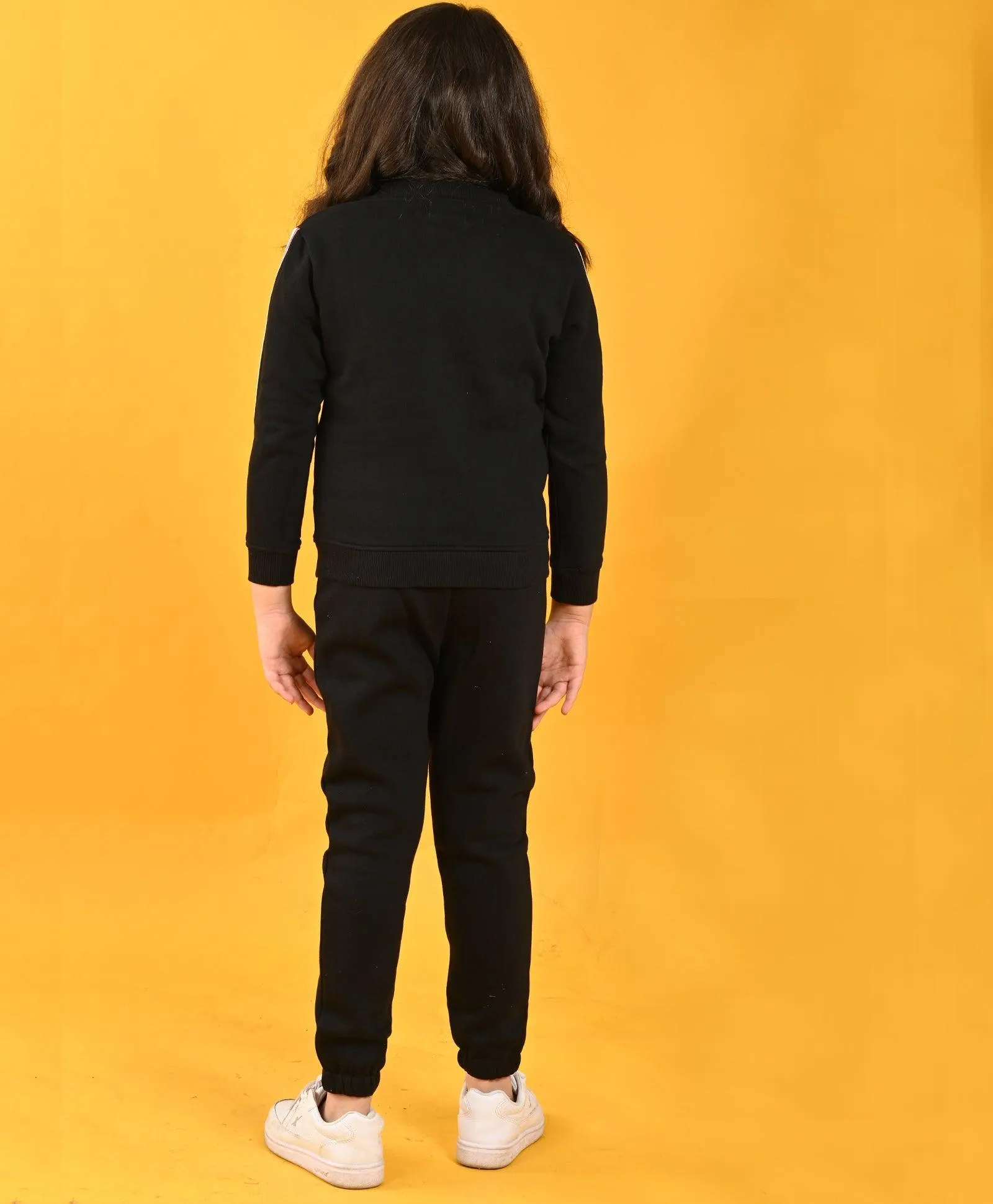 BLACK SIDE TAPE GIRLS FLEECE JOGGER SET - BLACK