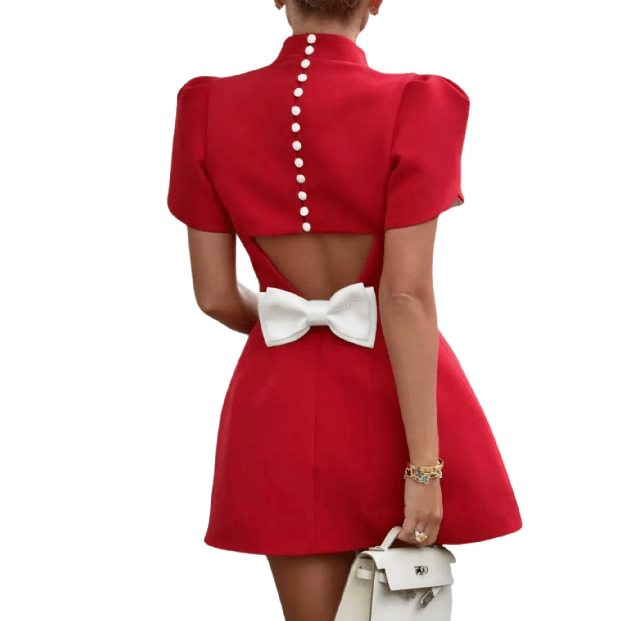 Elegant Hollow Out Red Mini Dress With Fashion Bow - Now In White Too!