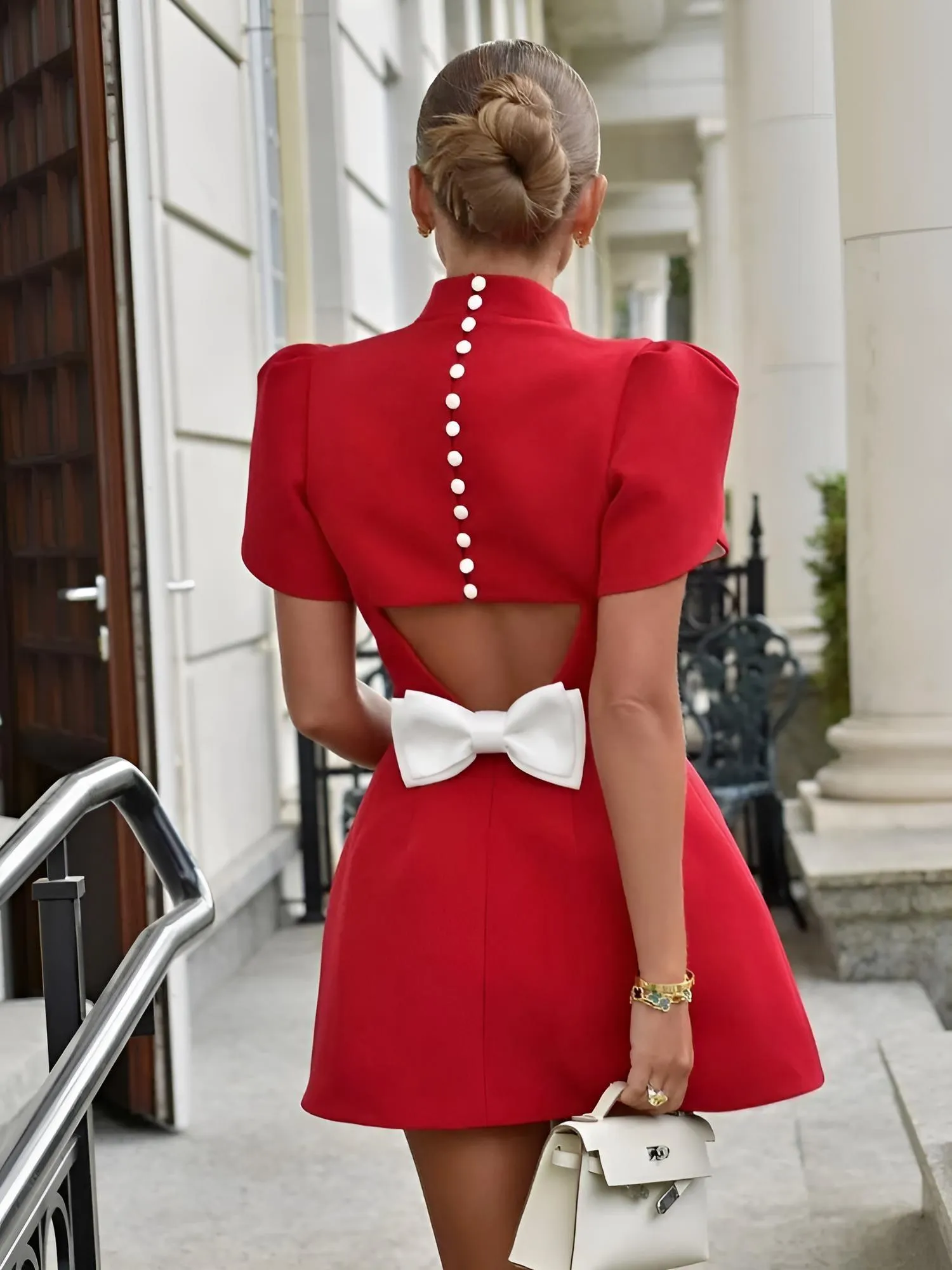Elegant Hollow Out Red Mini Dress With Fashion Bow - Now In White Too!