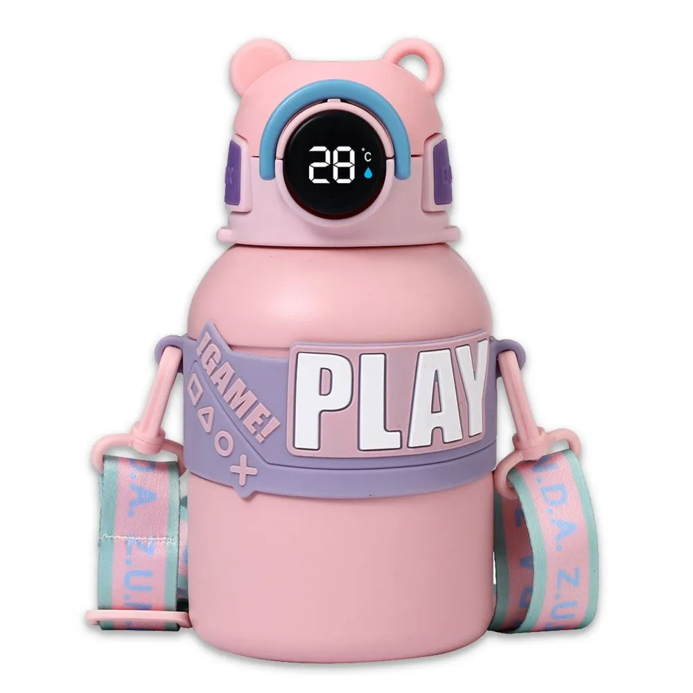 Little Surprise Box, Pink Game Theme tempertaure Controlled Stainless Steel Kids Water Bottle, 550ml