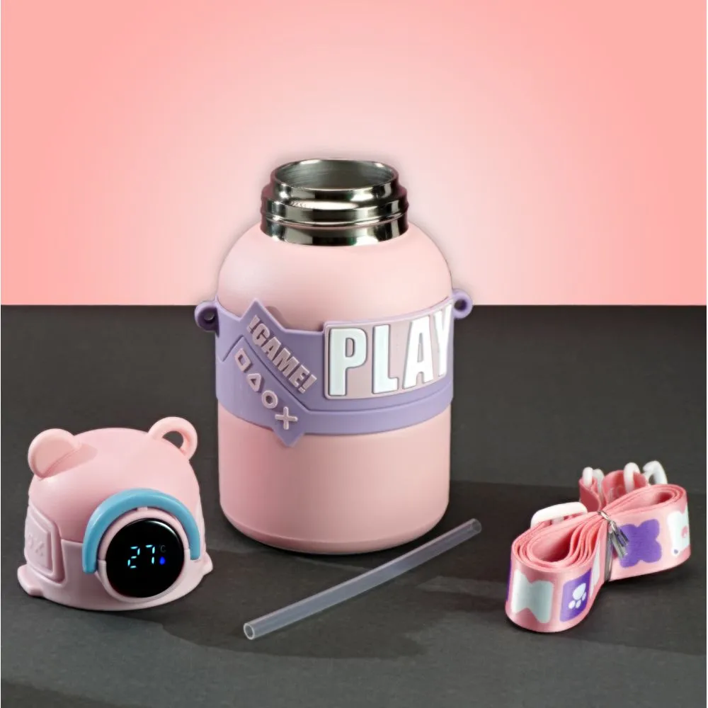 Little Surprise Box, Pink Game Theme tempertaure Controlled Stainless Steel Kids Water Bottle, 550ml