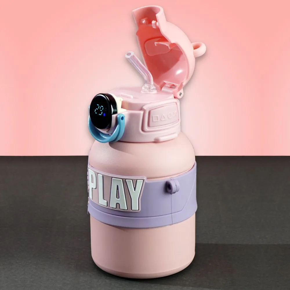 Little Surprise Box, Pink Game Theme tempertaure Controlled Stainless Steel Kids Water Bottle, 550ml