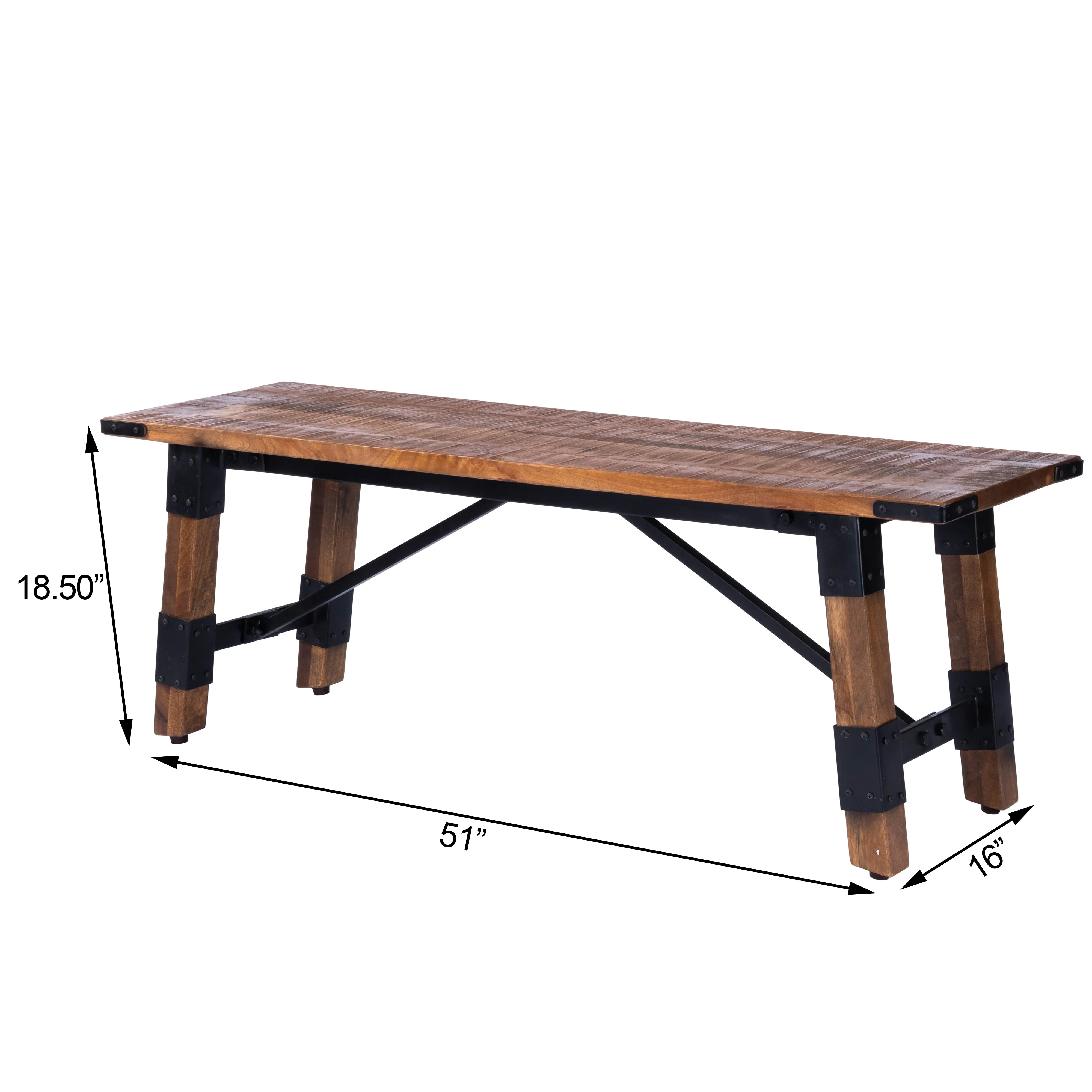 Mountain Lodge Wood & Metal 51"W Bench in Natural Wood  5478330