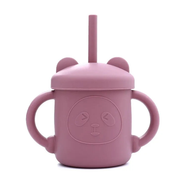 Silicone Straw Cup with Handles | Rose